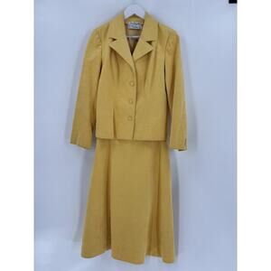 Vera Maxwell Vintage Skirt Set Womens Large Yellow Ultra Suede Single Breasted